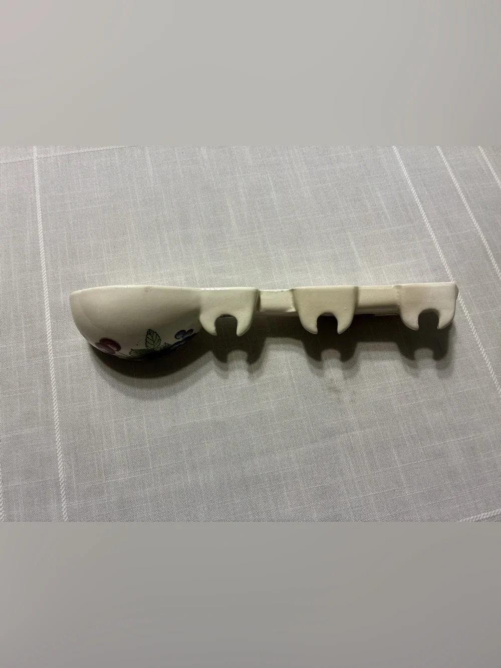 Vintage Ceramic Spoon Wall-pocket Utensil Holder with Fruit Motif